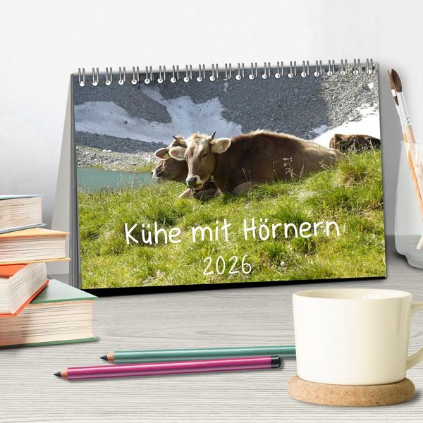 Produktbild: K&uuml;he mit H&ouml;rnern (Tischkalender 2026 DIN A5 quer), CALVENDO Monatskalender