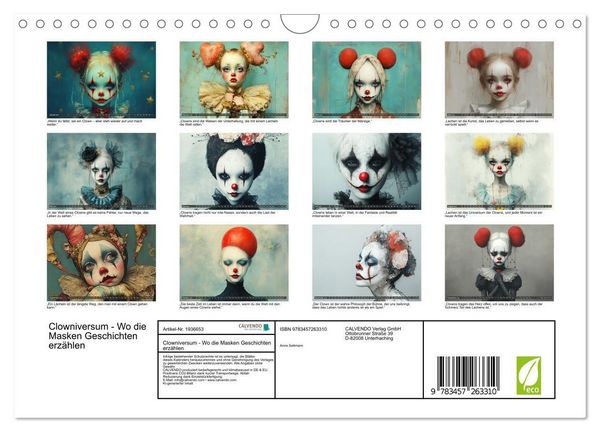 Produktbild: Clowniversum - Wo die Masken Geschichten erz&auml;hlen (Wandkalender 2026 DIN A4 quer), CALVENDO Monatskalender