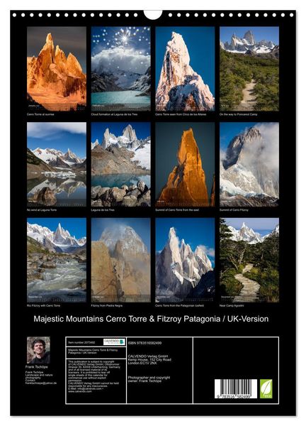 Produktbild: Majestic Mountains Cerro Torre & Fitzroy Patagonia / UK-Version (Wall Calendar 2026 DIN A3 portrait), CALVENDO 12 Month Wall Calendar