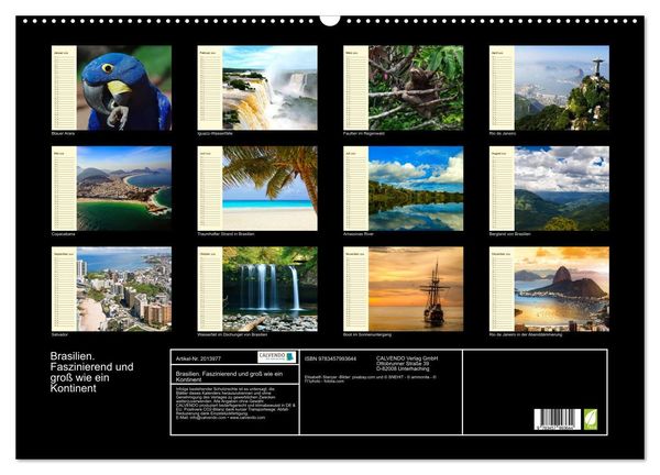 Produktbild: Brasilien. Faszinierend und gro&szlig; wie ein Kontinent (Wandkalender 2026 DIN A2 quer), CALVENDO Monatskalender