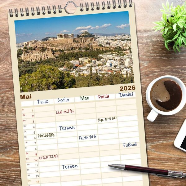 Produktbild: Familienplaner 2026 - Griechenland - Athen mit 5 Spalten (Wandkalender, 21 x 45 cm) CALVENDO