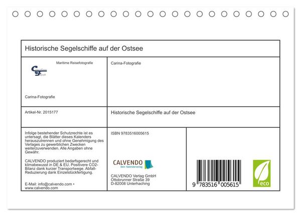 Produktbild: Historische Segelschiffe auf der Ostsee (Tischkalender 2026 DIN A5 quer), CALVENDO Monatskalender
