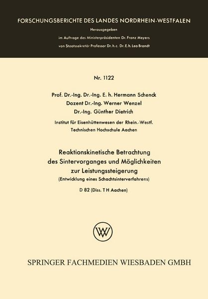 Produktbild: Reaktionskinetische Betrachtung des Sintervorganges und M&ouml;glichkeiten zur Leistungssteigerung