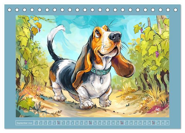 Produktbild: Basset Fun. Niedliche Hunde Cartoons zum Schmunzeln (Tischkalender 2026 DIN A5 quer), CALVENDO Monatskalender