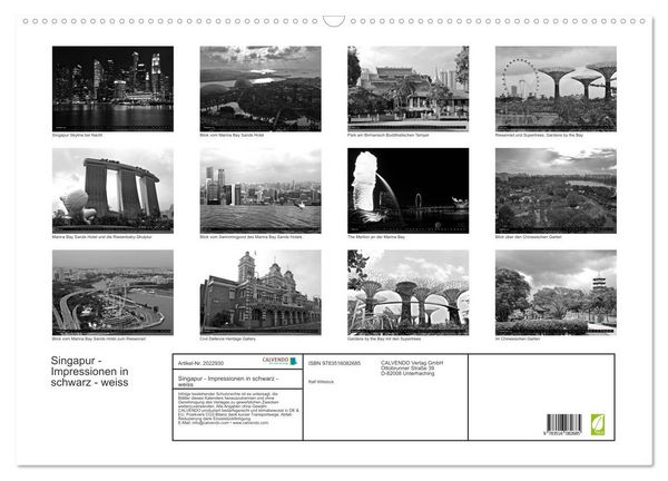 Produktbild: Singapur - Impressionen in schwarz - weiss (Wandkalender 2026 DIN A2 quer), CALVENDO Monatskalender