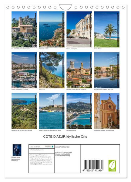 Produktbild: C&Ocirc;TE D&rsquo;AZUR Idyllische Orte (Wandkalender 2026 DIN A4 hoch), CALVENDO Monatskalender