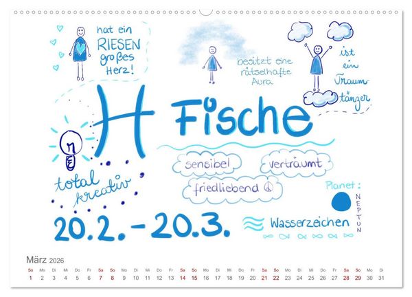 Produktbild: Sternzeichen-Kalender (hochwertiger Premium Wandkalender 2026 DIN A2 quer), Kunstdruck in Hochglanz