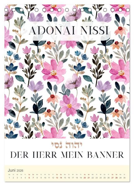 Produktbild: Hebr&auml;ische Namen Gottes aus der Torah (Tischkalender 2026 DIN A5 hoch), CALVENDO Monatskalender