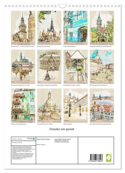 Produktbild: Dresden wie gemalt (Wandkalender 2026 DIN A3 hoch), CALVENDO Monatskalender