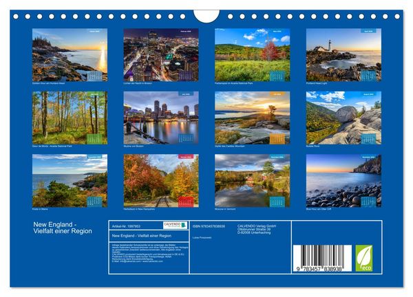 Produktbild: New England - Vielfalt einer Region (Wandkalender 2026 DIN A4 quer), CALVENDO Monatskalender