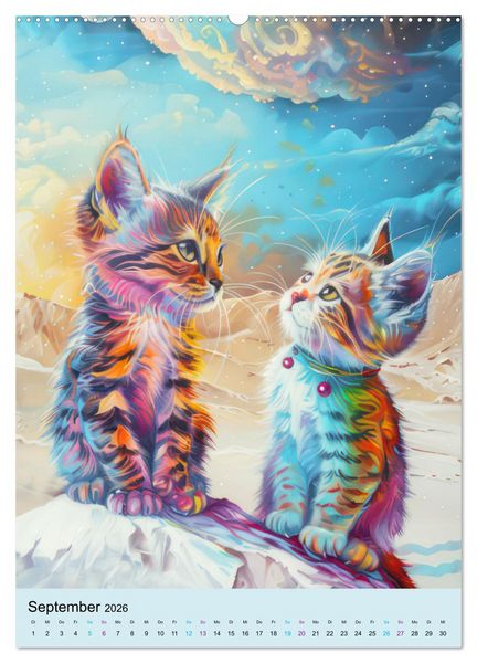 Produktbild: Katzen im expressionistischen Stil (hochwertiger Premium Wandkalender 2026 DIN A2 hoch), Kunstdruck in Hochglanz
