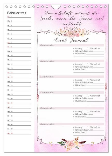 Produktbild: Geburtstagsplaner Boho Rosa - F&uuml;r Termine, Geschenke, Eventdetails & mehr (Wandkalender 2026 DIN A4 hoch), CALVENDO Monatskalender