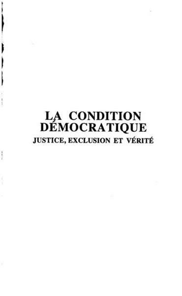 Produktbild: La Condition Democratique