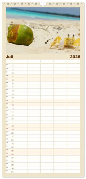 Produktbild: Familienplaner 2026 - Die sch&ouml;nsten Str&auml;nde Karibik mit 5 Spalten (Wandkalender, 21 x 45 cm) CALVENDO