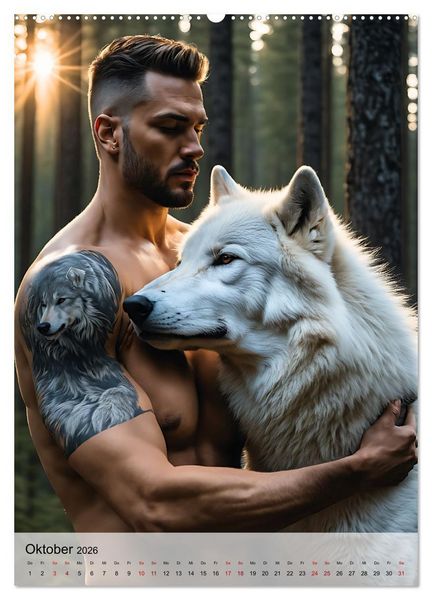Produktbild: Verwegene Kerle - Muskeln, Tattoos und wilde Tiere (Wandkalender 2026 DIN A2 hoch), CALVENDO Monatskalender