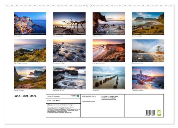 Produktbild: Land. Licht. Meer. (Wandkalender 2026 DIN A2 quer), CALVENDO Monatskalender