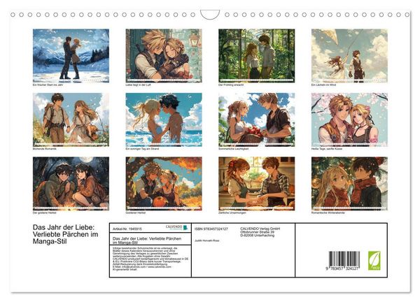 Produktbild: Das Jahr der Liebe: Verliebte P&auml;rchen im Manga-Stil (Wandkalender 2026 DIN A3 quer), CALVENDO Monatskalender