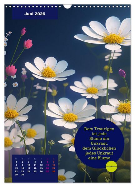 Produktbild: Verr&uuml;ckt nach BLUMEN Artwork - Farben - Zitate (Wandkalender 2026 DIN A3 hoch), CALVENDO Monatskalender