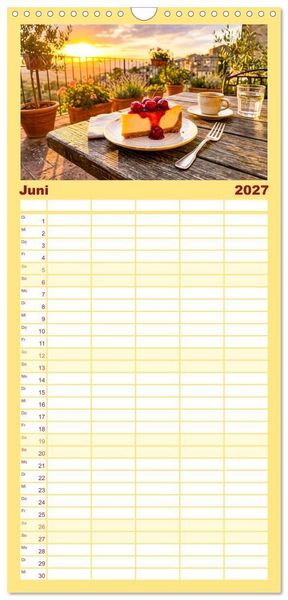 Produktbild: Familienplaner 2027 - K&auml;sekuchen Kalender - K&ouml;stliche Dessertmomente mit 5 Spalten (Wandkalender, 21 x 45 cm) CALVENDO
