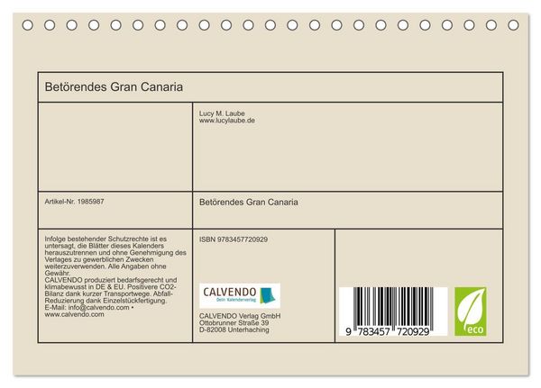 Produktbild: Bet&ouml;rendes Gran Canaria (Tischkalender 2026 DIN A5 quer), CALVENDO Monatskalender