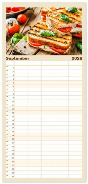 Produktbild: Familienplaner 2026 - Alles Tomate oder was?! - Herzhafte Speisen rund um die Tomate mit 5 Spalten (Wandkalender, 21 x 45 cm) CALVENDO