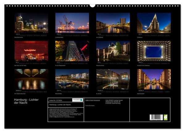 Produktbild: Hamburg - Lichter der Nacht (Wandkalender 2026 DIN A2 quer), CALVENDO Monatskalender