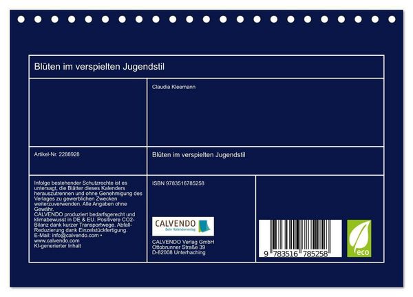 Produktbild: Bl&uuml;ten im verspielten Jugendstil (Tischkalender 2027 DIN A5 quer), CALVENDO Monatskalender