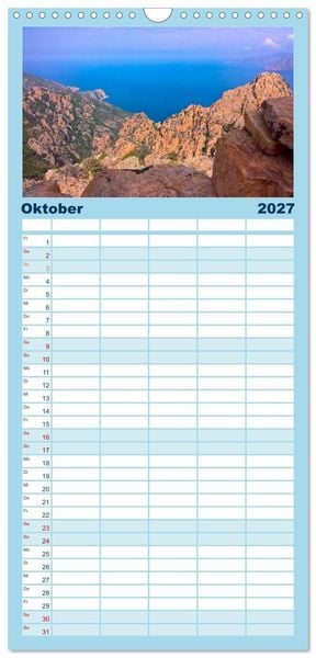 Produktbild: Familienplaner 2027 - Korsika - Farben einer wilden Sch&ouml;nheit mit 5 Spalten (Wandkalender, 21 x 45 cm) CALVENDO