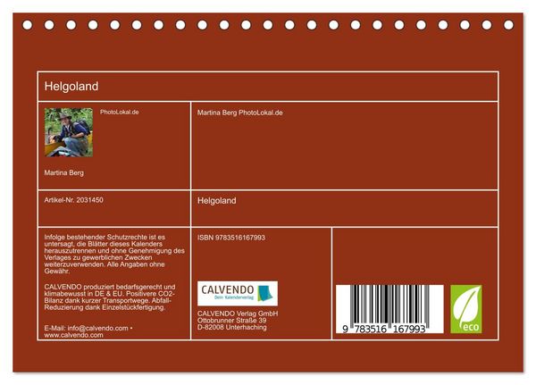 Produktbild: Helgoland (Tischkalender 2026 DIN A5 quer), CALVENDO Monatskalender