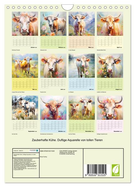 Produktbild: Zauberhafte K&uuml;he. Duftige Aquarelle von tollen Tieren (Wandkalender 2026 DIN A4 hoch), CALVENDO Monatskalender