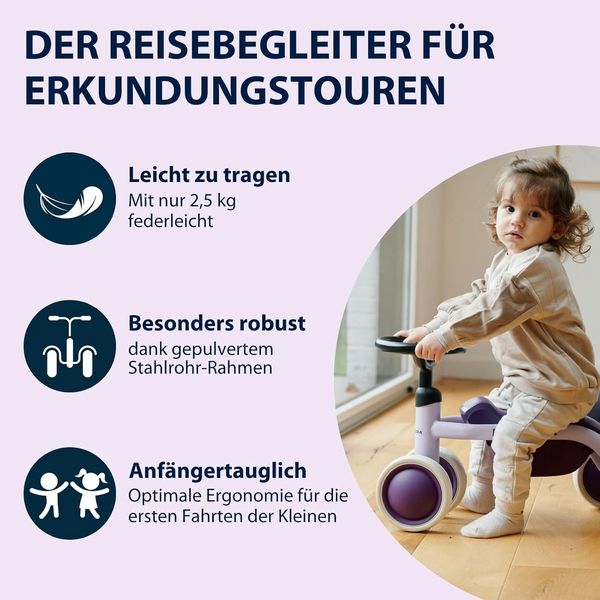 Produktbild: HUDORA 10916 - Laufrad Steppy 6 lavender, Lauflernrad f&uuml;r Kinder von 73-80 cm, Sitzh&ouml;he: 22,5 cm