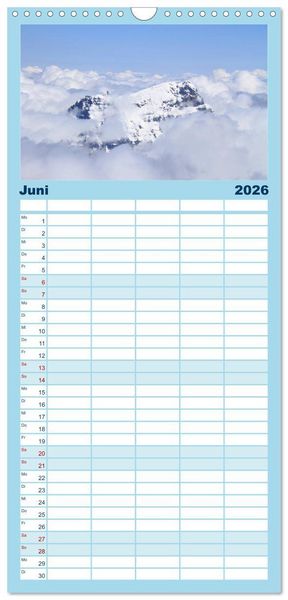 Produktbild: Familienplaner 2026 - Schweizer Berggipfel mit 5 Spalten (Wandkalender, 21 x 45 cm) CALVENDO