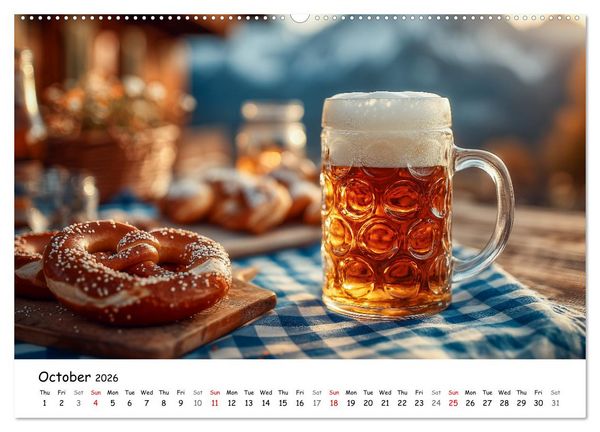 Produktbild: A Year of Beer - Bavarian Brews and Scenic Views (High Quality Premium Wall Calendar 2026 DIN A2 landscape),CALVENDO 12 Month Wall Calendar