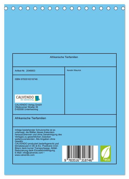 Produktbild: Afrikanische Tierfamilien (Tischkalender 2026 DIN A5 hoch), CALVENDO Monatskalender