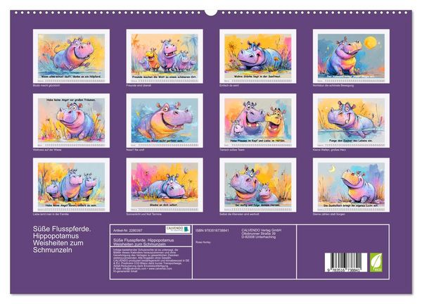 Produktbild: S&uuml;&szlig;e Flusspferde. Hippopotamus Weisheiten zum Schmunzeln (hochwertiger Premium Wandkalender 2026 DIN A2 quer), Kunstdruck in Hochglanz