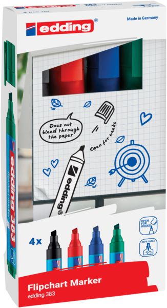 Produktbild: EDDING&reg; Flipchart Marker 383, 4er Etui (rot, blau, gr&uuml;n, schwarz) Kartonetui