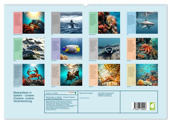 Produktbild: Meerestiere in Gefahr - Unsere Ozeane, unsere Verantwortung (hochwertiger Premium Wandkalender 2026 DIN A2 quer), Kunstdruck in Hochglanz