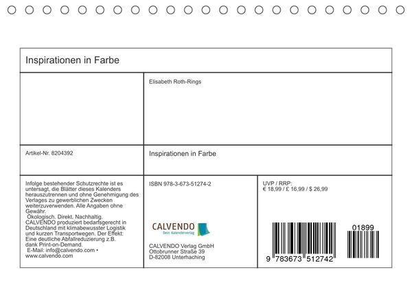 Produktbild: Inspiration in Farbe (Tischkalender 2022 DIN A5 quer)