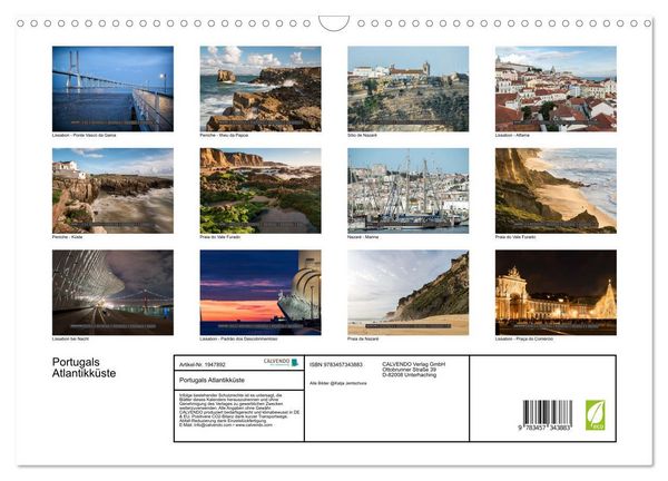 Produktbild: Portugals Atlantikk&uuml;ste (Wandkalender 2026 DIN A3 quer), CALVENDO Monatskalender