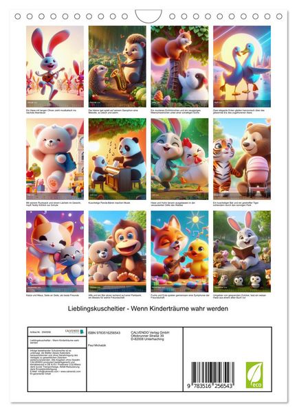 Produktbild: Lieblingskuscheltier - Wenn Kindertr&auml;ume wahr werden (Wandkalender 2026 DIN A4 hoch), CALVENDO Monatskalender