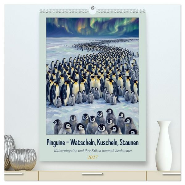 Produktbild: Pinguine - Watscheln, Kuscheln, Staunen (hochwertiger Premium Wandkalender 2027 DIN A2 hoch), Kunstdruck in Hochglanz
