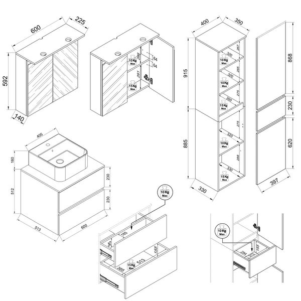 Produktbild: 4 tlg. Badm&ouml;bel-Set mit Waschbecken Cosila-A 60 cm