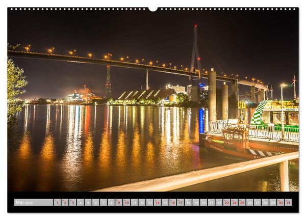 Produktbild: Hamburgs Br&uuml;cken bei Nacht (Wandkalender 2026 DIN A2 quer), CALVENDO Monatskalender