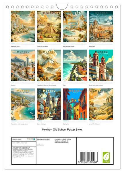 Produktbild: Mexiko - Old School Poster Style (Wandkalender 2027 DIN A4 hoch), CALVENDO Monatskalender