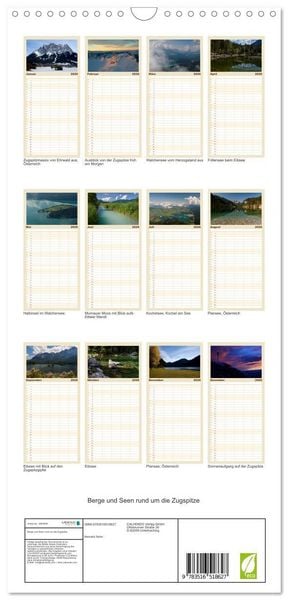Produktbild: Familienplaner 2026 - Berge und Seen rund um die Zugspitze mit 5 Spalten (Wandkalender, 21 x 45 cm) CALVENDO