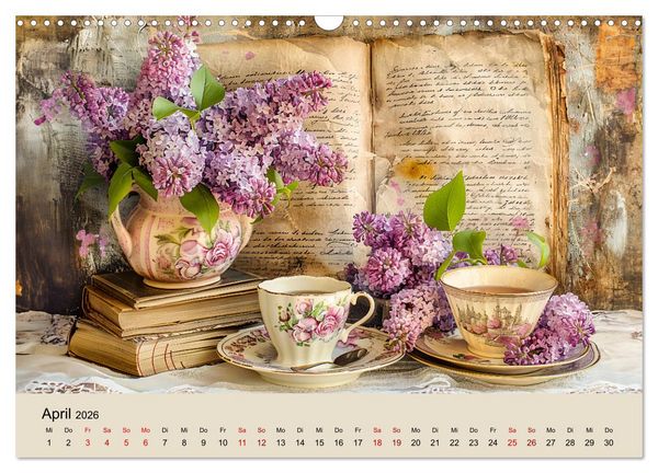 Produktbild: Shabby Chic Romantik - Vintage Tassen, Blumen und nostalgische Briefe (Wandkalender 2026 DIN A3 quer), CALVENDO Monatskalender