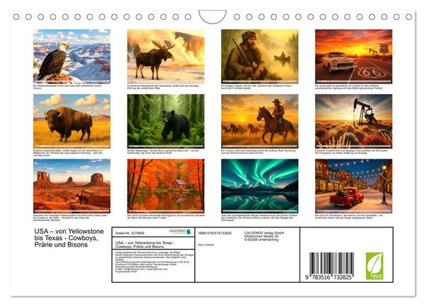 Produktbild: USA &ndash; von Yellowstone bis Texas - Cowboys, Pr&auml;rie und Bisons (Wandkalender 2026 DIN A4 quer), CALVENDO Monatskalender