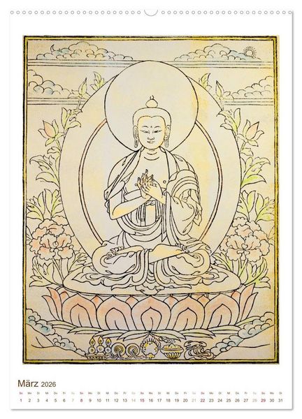 Produktbild: Mit Buddha durchs Jahr: historische Zeichnungen (Wandkalender 2026 DIN A2 hoch), CALVENDO Monatskalender