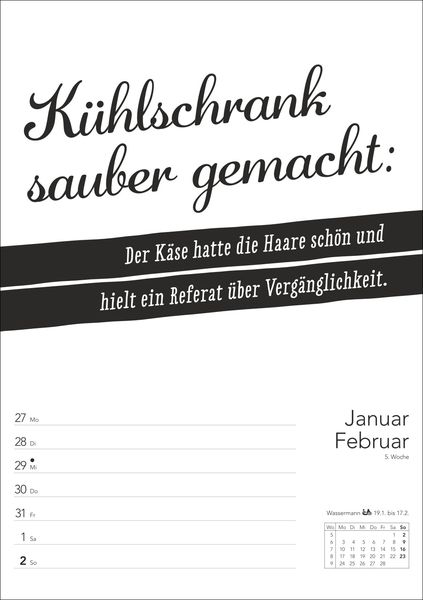 TypoSprücheKalender s/w Wochenplaner 2025 mit 53 witzigen Sprüchen