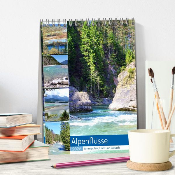 Produktbild: Alpenfl&uuml;sse - Ammer, Isar, Lech und Loisach (Tischkalender 2026 DIN A5 hoch), CALVENDO Monatskalender